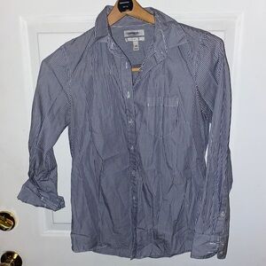 J Crew petite button down top gray and white pinstripe